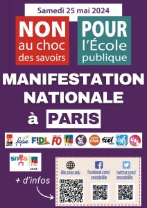 Samedi 25 mai, manif nationale à Paris pour l'École publique, (…)