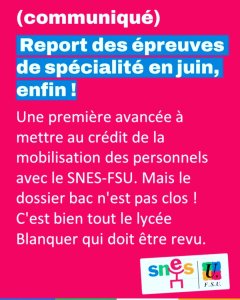 Report à juin des épreuves de spécialité du bac : enfin !