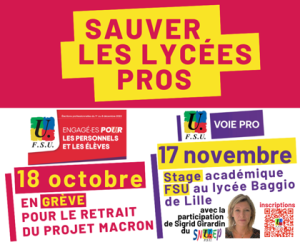 Sauver les lycées pros : grève du 18 octobre et stage FSU du 17 novembre