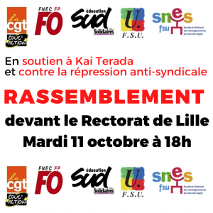 STOP à la répression antisyndicale : rassemblement du 11/10 à 18H devant le (…)