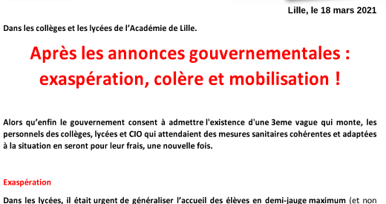 Après les annonces gouvernementales : exaspération, colère et mobilisation !