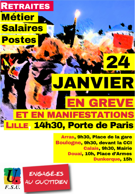 AFFICHE, TRACTS et BUS pour la grève du 24 janvier à LILLE