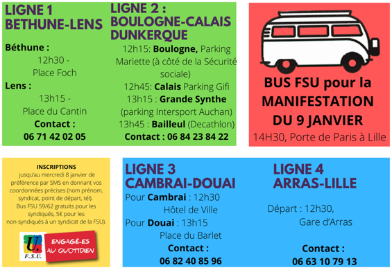 BUS pour la grande manifestation du 9 janvier à LILLE