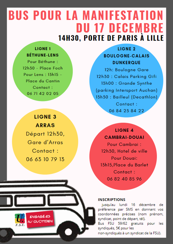 Bus pour la grande manifestation du 17 décembre à LILLE !