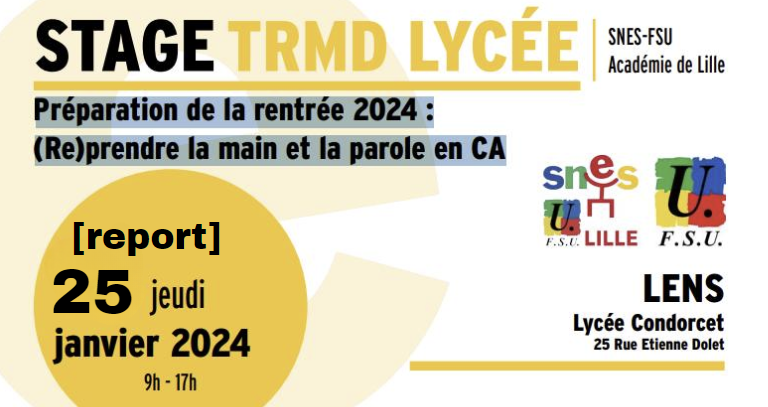 Stage « TRMD Lycées » : report au jeudi 25 janvier