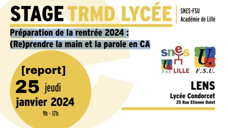 Stage « TRMD Lycées » : report au jeudi 25 janvier