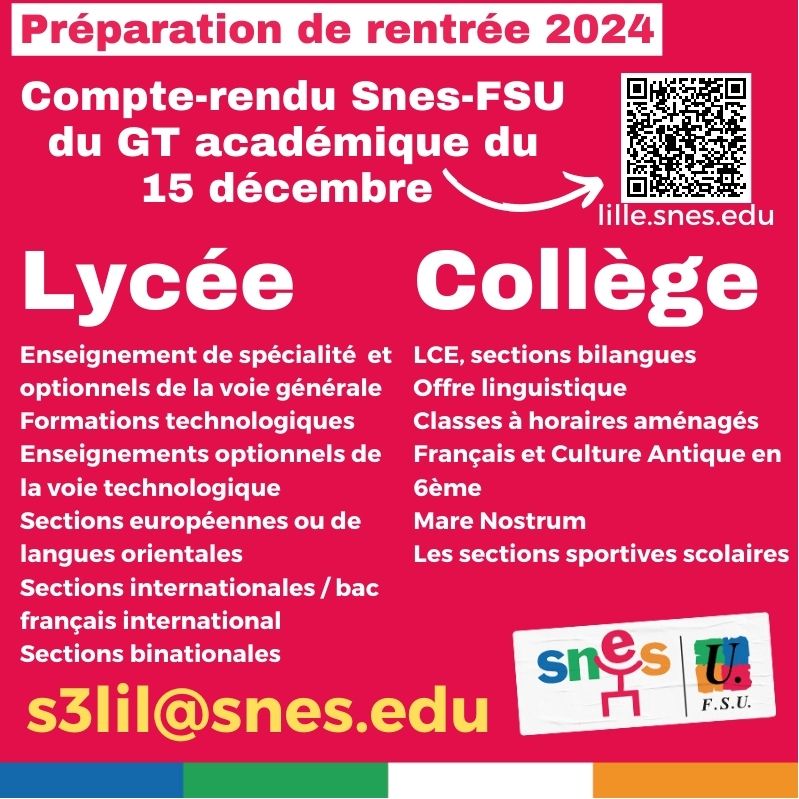 GT « Carte des formations » rentrée 2024 : infos et compte-rendu du Snes-FSU