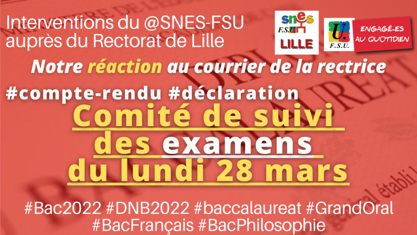 Comité de suivi des examens du 28 mars : le compte-rendu et les infos