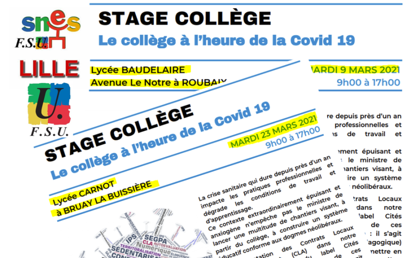 En mars : 2 stages « collège », pas moins !