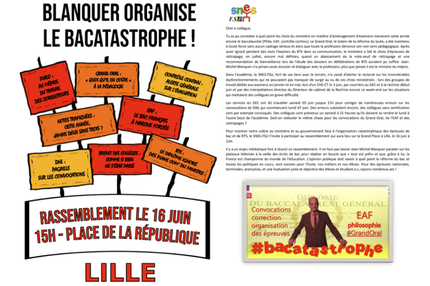 Examens de fin d'année : rassemblement académique intersyndical à Lille (…)