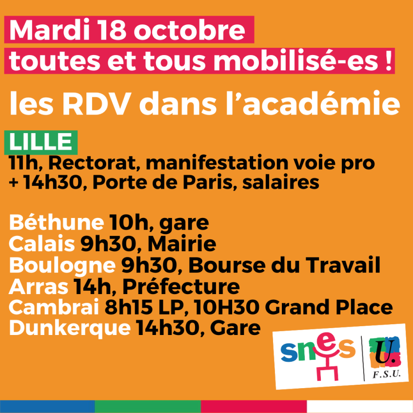 Mardi 18 octobre, toutes et tous mobilisé-es : les RDV dans l'académie