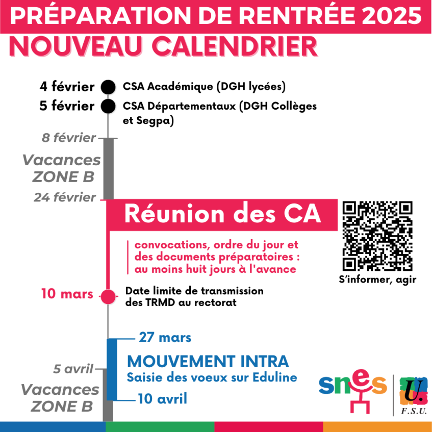 Préparation de rentrée 2025 : nouveau calendrier pour les CA