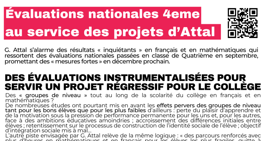 Évaluations nationales 4e : au service des projets d'Attal