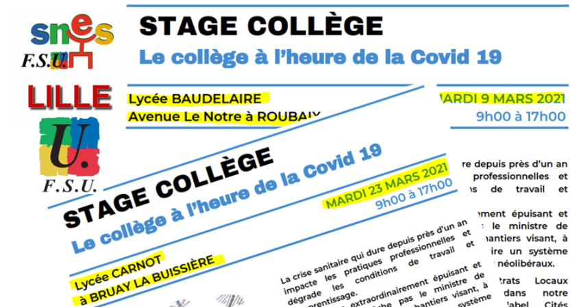 En mars : 2 stages « collège », pas moins !