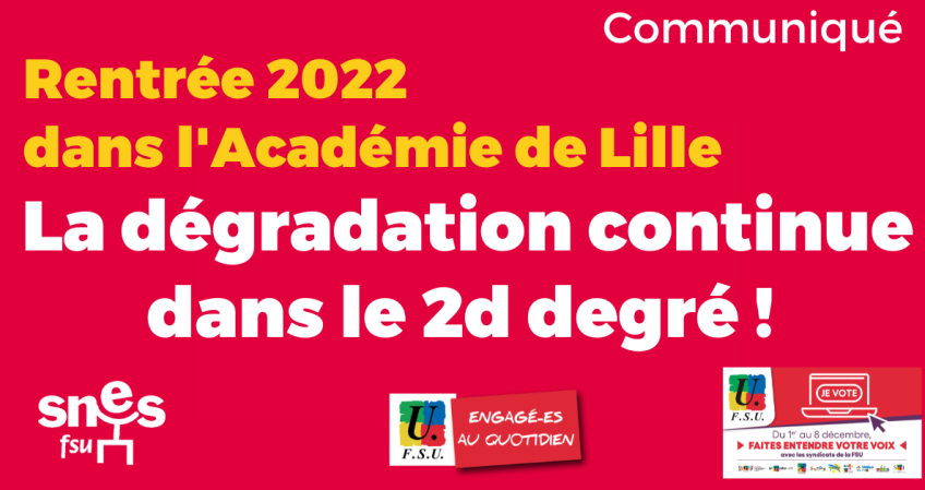 Académie de Lille : la dégradation continue dans le 2d degré ! [communiqué]