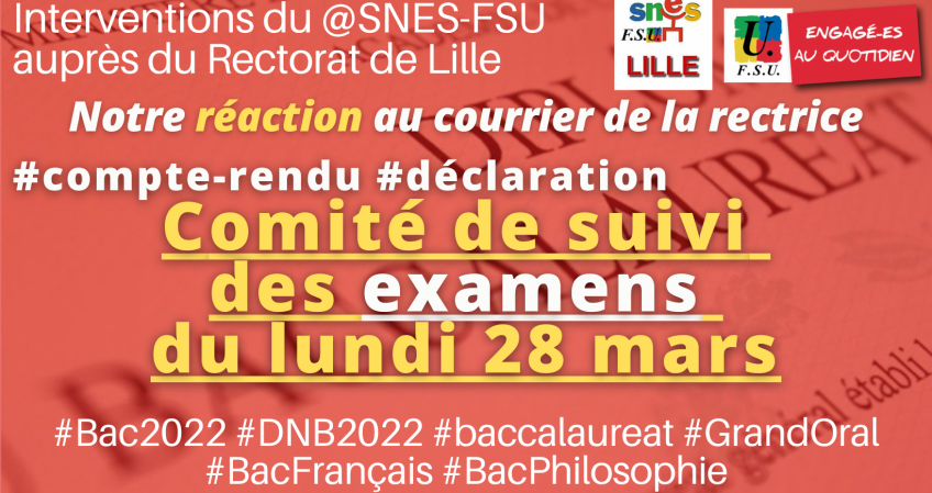 Comité de suivi des examens du 28 mars : le compte-rendu et les infos